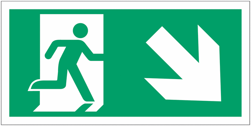 Fire Exit Running Man & Diagonal Arrow Right Sign