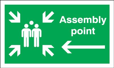 Assembly Point (Group & Arrow Left Symbols) Signs