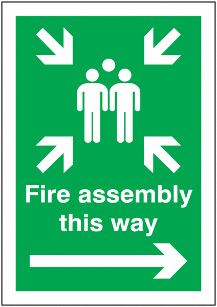 Fire Assembly This Way (Right) Outdoor Aluminium Signs