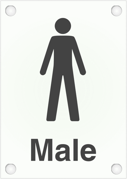 Frosted Acrylic Washroom Signs - Male Toilet