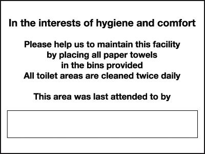 Hygiene And Comfort Washroom Cleaning Inspection Signs