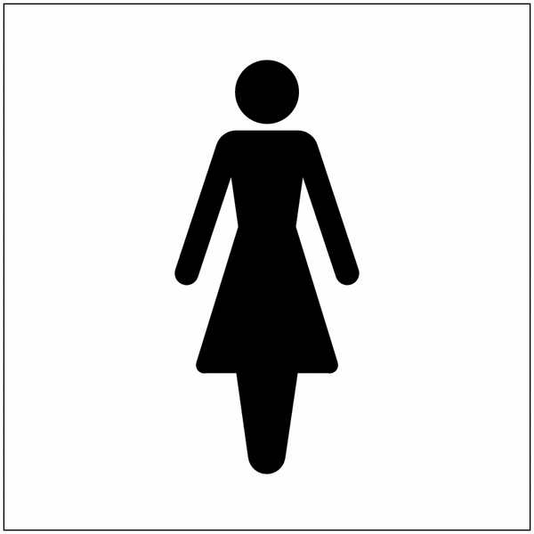 Ladies Symbol Washroom White/Black Square Sign - Single