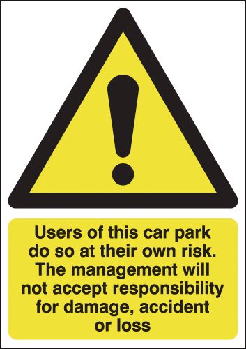 Car Park Risk/Responsibility For Damage Signs