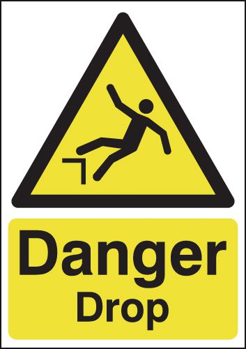 Danger Drop Self-Adhesive Signs - Single Hazard Sign