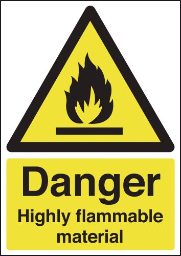 Danger Highly Flammable Material ISO 7010 Signs - Single