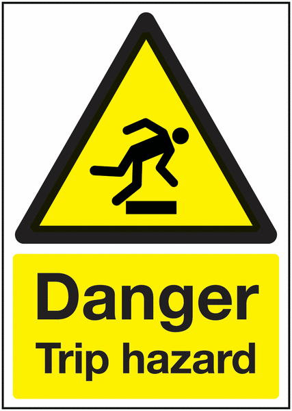 Danger Trip Hazard ISO 7010 Symbol & Text Signs - Single
