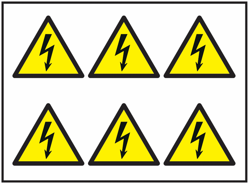 30-Pack Beware Electricity Symbol Sheet of Vinyl Labels