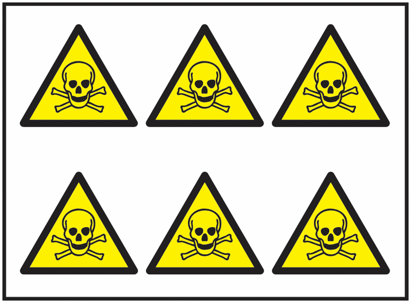 Beware Toxic Material Symbol Sheet of Vinyl Labels