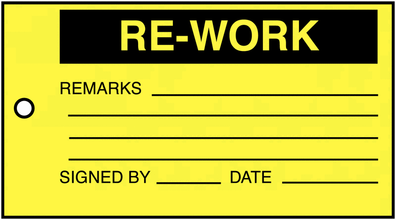 Re-Work/Remarks/Signed By/Date Material Control Tags
