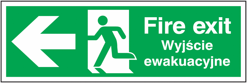 Fire Exit Running Man/Arrow Left Polish/English Signs