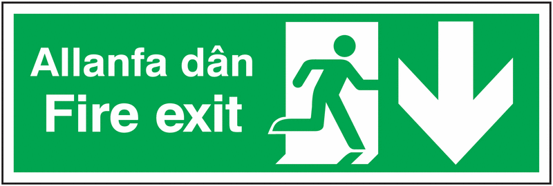 Fire Exit Running Man/Arrow Down Multi-Language Signs