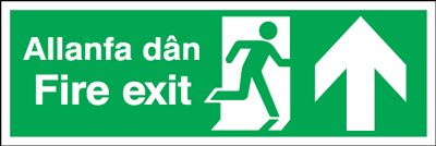 Fire Exit Running Man/Arrow Up Multi-Language Signs