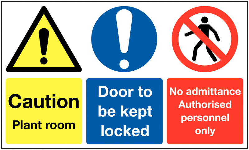Caution Plant Room/Door Kept Locked Multi-Message Signs
