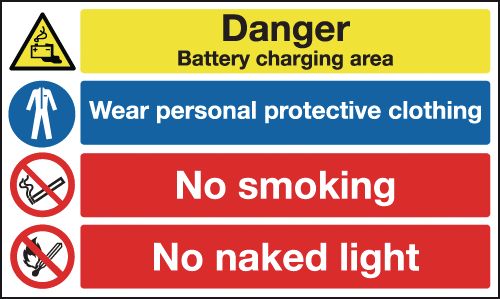 Battery/PPE/No Smoking Multi-Message Signs
