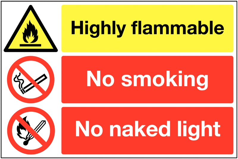 Flammable/No Smoking/No Naked Light Multi Message Sign