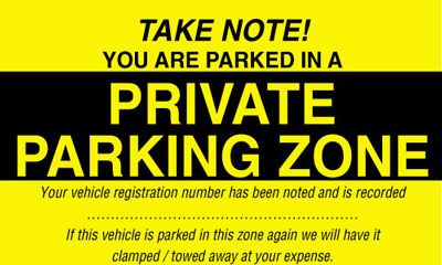 Private Parking Zone Window Cling Parking Control Label