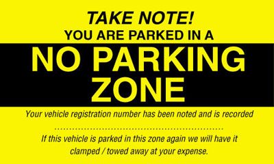 Parking Control Window Labels - No Parking Zone
