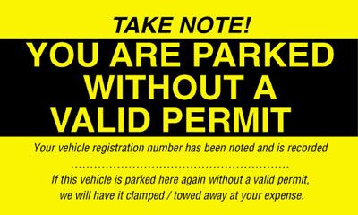 Parked Without A Valid Permit - Parking Window Labels