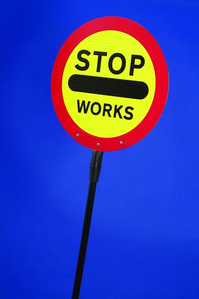 STOP Works Lollipop Traffic Sign