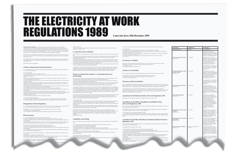 Electricity At Work - Workplace Regulation Wallchart