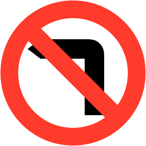 No Left Turn Symbol White/Red/Black Circle Traffic Signs