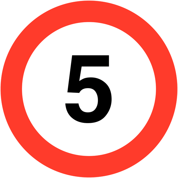 White/Red Circle Traffic Speed Limit Sign - 5 MPH