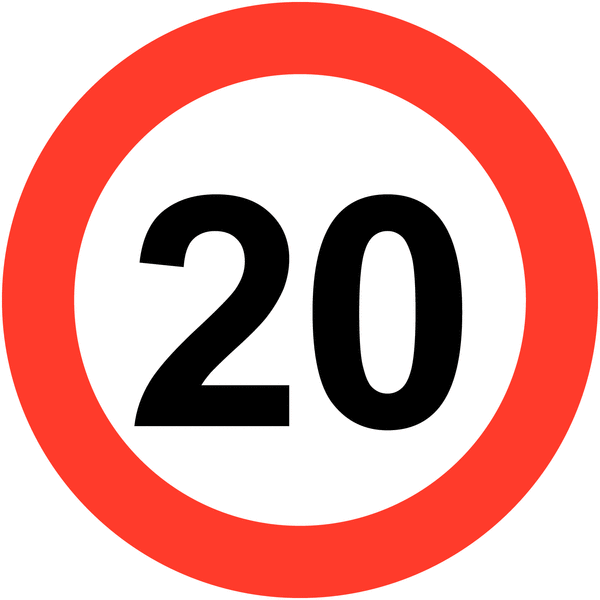 White/Red Circle Traffic Speed Limit Sign - 20 MPH