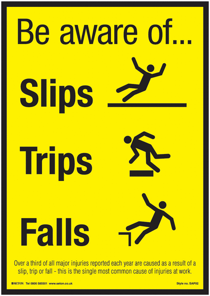 Be Aware of Slips, Trips & Falls Poster