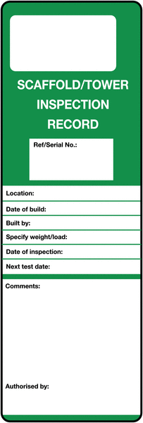 Safety Tag System Scaffold Tower Inspection Record