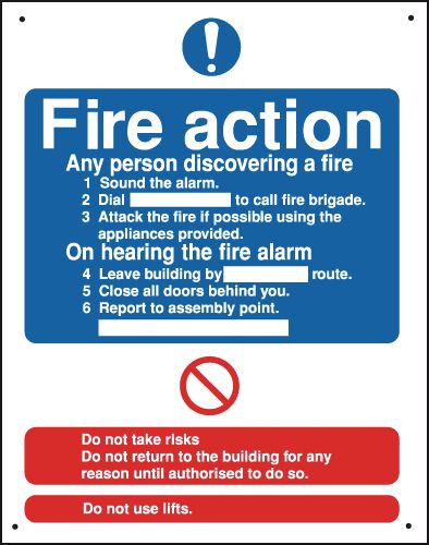 Fire Action Vandal-Resistant Sign