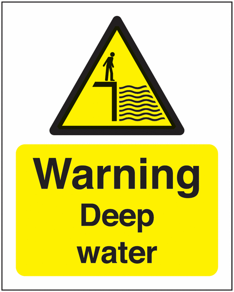 Warning Deep Water Safety Hazard Satin Sign - Single