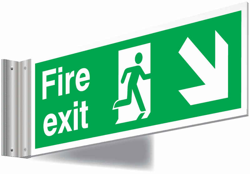 Fire Exit Man Right/ Arrow Diagonal Down Corridor Sign