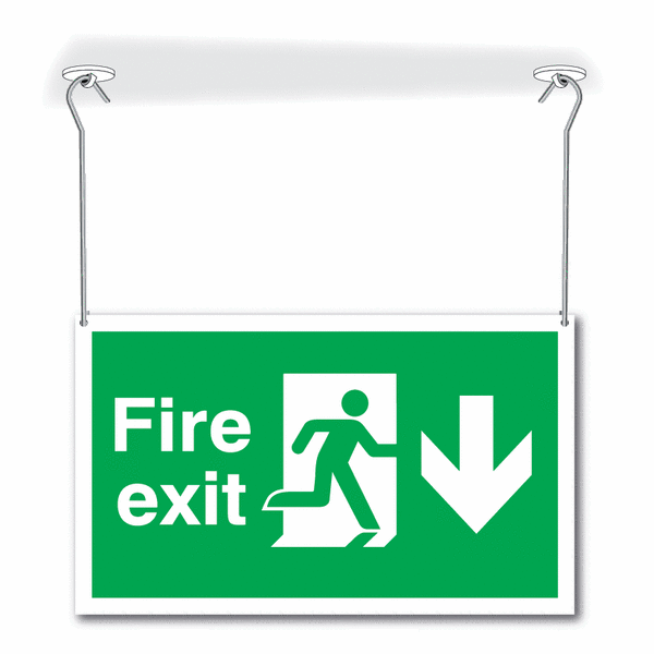 Fire Exit Man/Down Arrow Double-Sided Hanging Signs