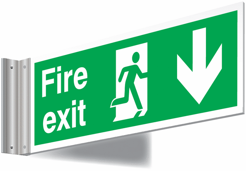 Fire Exit Running Man & Arrow Down Corridor Sign