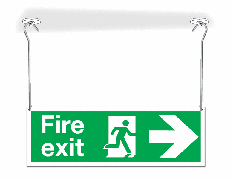 Fire Exit Man/Right Arrow Double-Sided Hanging Signs