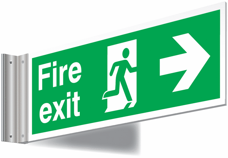 Fire Exit Running Man and Arrow Right Corridor Sign