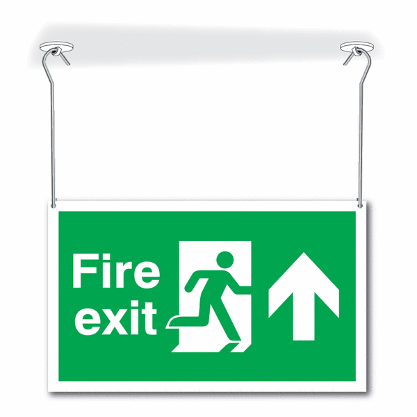 Fire Exit Man/Up Arrow Double-Sided Hanging Signs