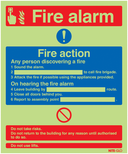 Nite-Glo Fire Alarm & Fire Action Signs