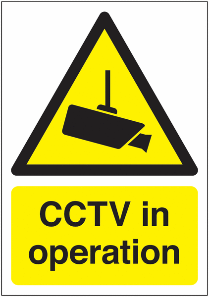 CCTV In Operation White/Yellow High Gloss Single Signs