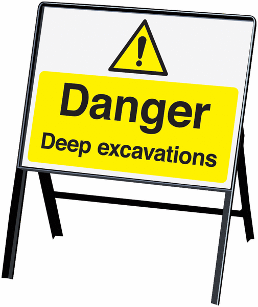 Danger Deep Excavations Stanchion Hazard Signs - Single