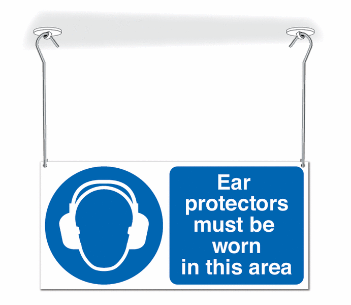 Ear Protectors Must Be Worn Double-Sided Hanging Sign