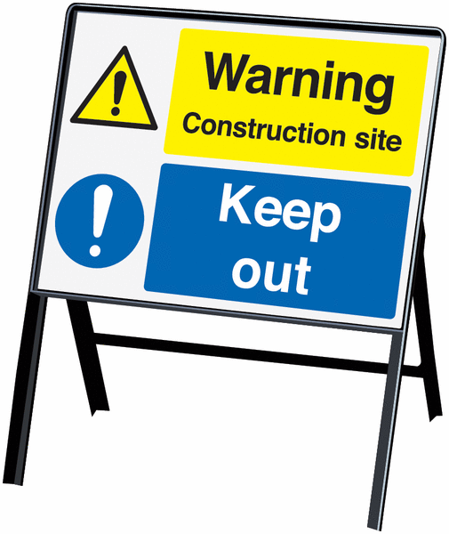 Warning Construction Site Keep Out Stanchion Sign