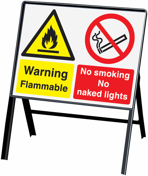 Flammable/No Smoking/No Naked Lights Stanchion Sign
