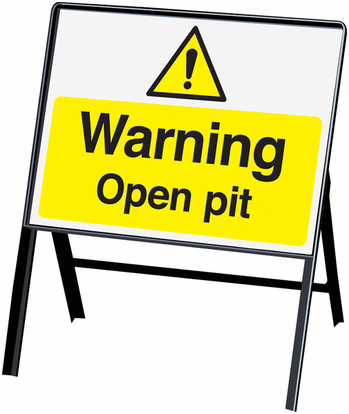 Warning Open Pit Stanchion PVC Hazard Signs - Single