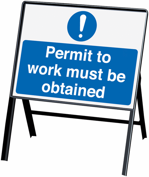Permit To Work Must Be Obtained Stanchion Sign