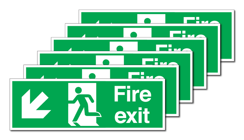 6-Pack Fire Exit Running Man/Arrow Diagonal Down Signs