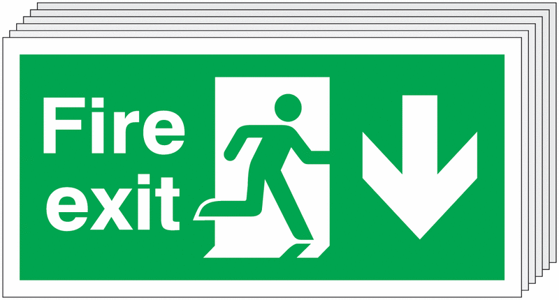 6-Pack Fire Exit Running Man & Arrow Down Signs