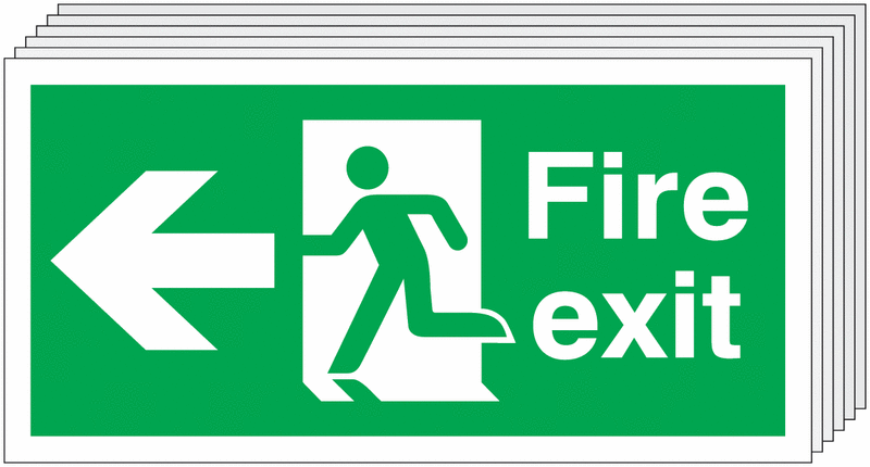 6-Pack Fire Exit Running Man & Arrow Left Signs