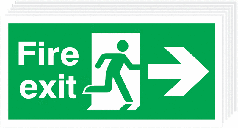 6-Pack Fire Exit Running Man & Arrow Right Signs