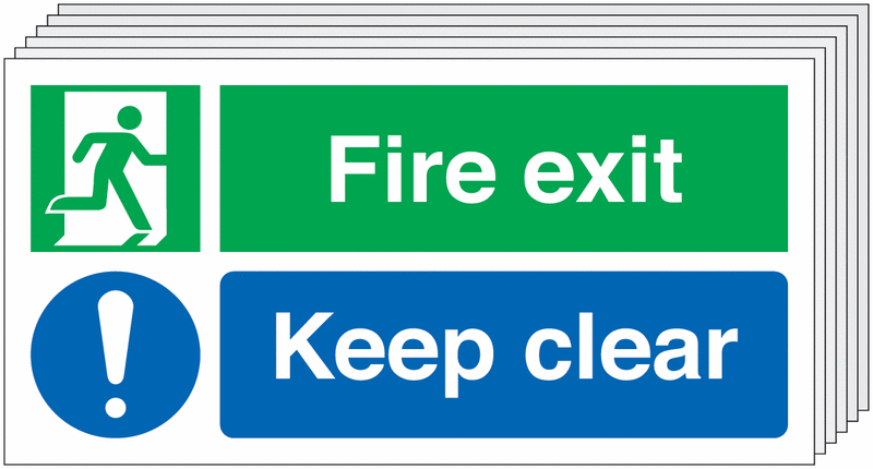 6-Pack Fire Exit Keep Clear Signs (With Symbols)